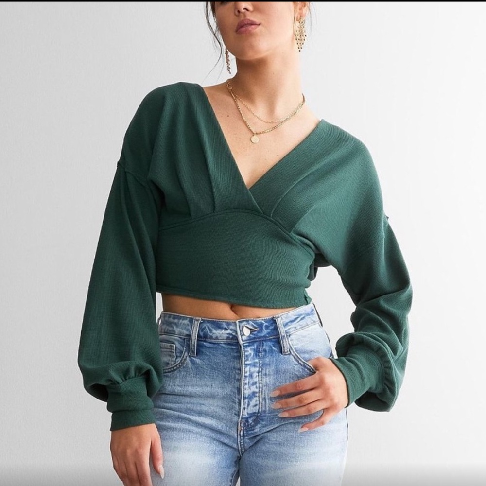 Free People—All Nighter Green Crop Top, 100% Cotton—S